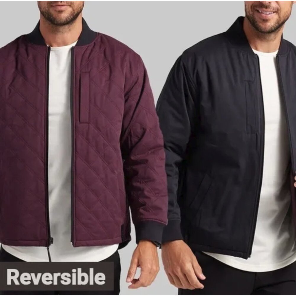 Reversible Quilted Bomber Jacket - Black & Burgundy